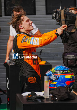 2024-07-21 - Oscar Piastri (AUS) - McLaren Formula 1 Team - McLaren MCL38 - Mercedes
 celebrating his first win in F1

 during Raceday on Sunday, July 21, of Formula 1 Hungarian Grand Prix 2024, scheduled to take place at Hungaroring track in Mogyorod, Budapest, Hungary, july 19 to july 21, 2024 - FORMULA 1 HUNGARIAN GRAND PRIX 2024 - RACE - FORMULA 1 - MOTORS