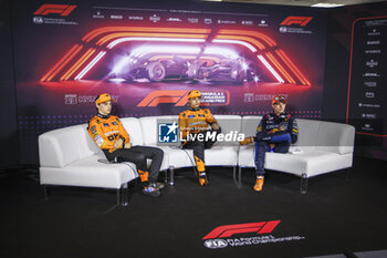 2024-07-20 - PIASTRI Oscar (aus), McLaren F1 Team MCL38, NORRIS Lando (gbr), McLaren F1 Team MCL38, portrait, VERSTAPPEN Max (ned), Red Bull Racing RB20, portrait, press conference during the Formula 1 Hungarian Grand Prix 2024, 13th round of the 2024 Formula One World Championship from July 19 to 21, 2024 on the Hungaroring, in Mogyorod, Hungary - F1 - HUNGARIAN GRAND PRIX 2024 - FORMULA 1 - MOTORS