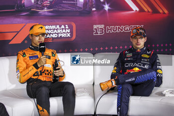 2024-07-20 - NORRIS Lando (gbr), McLaren F1 Team MCL38, VERSTAPPEN Max (ned), Red Bull Racing RB20, portrait, press conference during the Formula 1 Hungarian Grand Prix 2024, 13th round of the 2024 Formula One World Championship from July 19 to 21, 2024 on the Hungaroring, in Mogyorod, Hungary - F1 - HUNGARIAN GRAND PRIX 2024 - FORMULA 1 - MOTORS