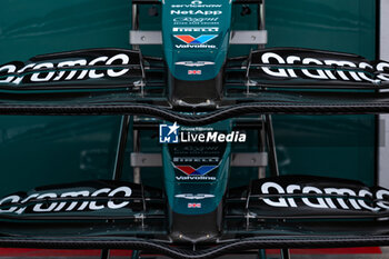 2024-07-25 - Aston Martin F1 Team AMR23, mechanical detail front wing during the Formula 1 Rolex Belgian Grand Prix 2024, 14th round of the 2024 Formula One World Championship from July 26 to 28, 2024 on the Circuit de Spa-Francorchamps, in Stavelot, Belgium - F1 - BELGIAN GRAND PRIX 2024 - FORMULA 1 - MOTORS