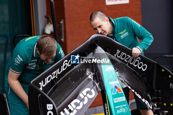 2024-07-25 - Aston Martin F1 Team AMR23, mechanical detail front wing during the Formula 1 Rolex Belgian Grand Prix 2024, 14th round of the 2024 Formula One World Championship from July 26 to 28, 2024 on the Circuit de Spa-Francorchamps, in Stavelot, Belgium - F1 - BELGIAN GRAND PRIX 2024 - FORMULA 1 - MOTORS