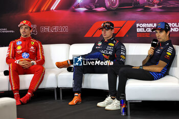 2024-07-27 - Press conference LECLERC Charles (mco), Scuderia Ferrari SF-24, portrait VERSTAPPEN Max (ned), Red Bull Racing RB20, portrait PEREZ Sergio (mex), Red Bull Racing RB20, portrait during the Formula 1 Rolex Belgian Grand Prix 2024, 14th round of the 2024 Formula One World Championship from July 26 to 28, 2024 on the Circuit de Spa-Francorchamps, in Stavelot, Belgium - F1 - BELGIAN GRAND PRIX 2024 - FORMULA 1 - MOTORS