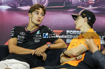 2024-09-19 - RUSSELL George (gbr), Mercedes AMG F1 Team W15, portrait PIASTRI Oscar (aus), McLaren F1 Team MCL38, portrait press conference during the Formula 1 Singapore Grand Prix 2024, 18th round of the 2024 Formula One World Championship from September 20 to 22, 2024 on the Marina Bay Circuit, in Singapore, Singapore - F1 - SINGAPORE GRAND PRIX 2024 - FORMULA 1 - MOTORS