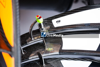 2024-09-20 - FIA sticker of scrutineering, on the front wing of the McLaren F1 Team MCL38, mechanical detail, Formula 1 Singapore Grand Prix 2024, 18th round of the 2024 Formula One World Championship from September 20 to 22, 2024 on the Marina Bay Circuit, in Singapore, Singapore - F1 - SINGAPORE GRAND PRIX 2024 - FORMULA 1 - MOTORS