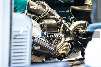 2024-09-20 - Aston Martin F1 Team AMR23, mechanical detail of the engine power unit and exhaust during the Formula 1 Singapore Grand Prix 2024, 18th round of the 2024 Formula One World Championship from September 20 to 22, 2024 on the Marina Bay Circuit, in Singapore, Singapore - F1 - SINGAPORE GRAND PRIX 2024 - FORMULA 1 - MOTORS