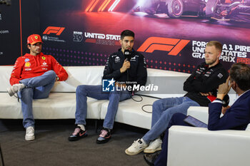 2024-10-17 - SAINZ Carlos (spa), Scuderia Ferrari SF-24, portrait OCON Esteban (fra), Alpine F1 Team A524, portrait MAGNUSSEN Kevin (den), Haas F1 Team VF-24 Ferrari, portrait press conference during the Formula 1 Pirelli United States Grand Prix 2024, 19th round of the 2024 Formula One World Championship from October 18 to 20, 2024 on the Circuit of the Americas, in Austin, United States of America - F1 - US GRAND PRIX 2024 - FORMULA 1 - MOTORS