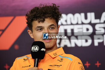 2024-10-17 - NORRIS Lando (gbr), McLaren F1 Team MCL38, portrait press conference during the Formula 1 Pirelli United States Grand Prix 2024, 19th round of the 2024 Formula One World Championship from October 18 to 20, 2024 on the Circuit of the Americas, in Austin, United States of America - F1 - US GRAND PRIX 2024 - FORMULA 1 - MOTORS