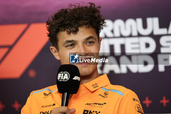 2024-10-17 - NORRIS Lando (gbr), McLaren F1 Team MCL38, portrait press conference during the Formula 1 Pirelli United States Grand Prix 2024, 19th round of the 2024 Formula One World Championship from October 18 to 20, 2024 on the Circuit of the Americas, in Austin, United States of America - F1 - US GRAND PRIX 2024 - FORMULA 1 - MOTORS