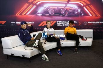 2024-10-17 - ALBON Alexander (tha), Williams Racing FW46, portrait, LAWSON Liam (nzl), Visa Cash App RB F1 Team, portrait and NORRIS Lando (gbr), McLaren F1 Team MCL38, portrait press conference during the Formula 1 Pirelli United States Grand Prix 2024, 19th round of the 2024 Formula One World Championship from October 18 to 20, 2024 on the Circuit of the Americas, in Austin, United States of America - F1 - US GRAND PRIX 2024 - FORMULA 1 - MOTORS