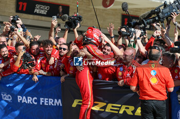 2024-10-20 - Charles Leclerc (MON) - Scuderia Ferrari - Ferrari SF-24 - Ferrari celebrating during the Race of Formula 1 Pirelli United States Grand Prix 2024, scheduled to take place at Circuit of Americas in Austin, TX (USA) Sept 18-20, 2024 - FORMULA 1 PIRELLI UNITED STATES GRAND PRIX 2024 - RACE - FORMULA 1 - MOTORS