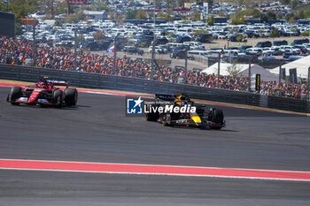 2024-10-20 - Max Verstappen (NED) - Oracle Red Bull Racing - Red Bull RB20 - Honda RBPT an Carlos Sainz Jr. (ESP) - Scuderia Ferrari - Ferrari SF-24 - Ferrari during the Race of Formula 1 Pirelli United States Grand Prix 2024, scheduled to take place at Circuit of Americas in Austin, TX (USA) Sept 18-20, 2024 - FORMULA 1 PIRELLI UNITED STATES GRAND PRIX 2024 - RACE - FORMULA 1 - MOTORS