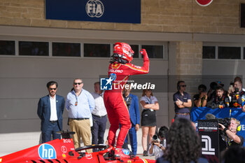 2024-10-20 - Charles Leclerc (MON) - Scuderia Ferrari - Ferrari SF-24 - Ferrari celebrating during the Race of Formula 1 Pirelli United States Grand Prix 2024, scheduled to take place at Circuit of Americas in Austin, TX (USA) Sept 18-20, 2024 - FORMULA 1 PIRELLI UNITED STATES GRAND PRIX 2024 - RACE - FORMULA 1 - MOTORS