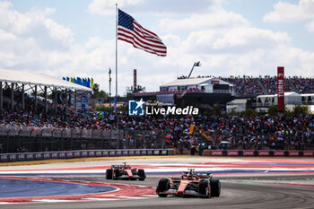 2024-10-19 - 55 SAINZ Carlos (spa), Scuderia Ferrari SF-24, action and 16 LECLERC Charles (mco), Scuderia Ferrari SF-24, action during the Formula 1 Pirelli United States Grand Prix 2024, 19th round of the 2024 Formula One World Championship from October 18 to 20, 2024 on the Circuit of the Americas, in Austin, United States of America - F1 - US GRAND PRIX 2024 - FORMULA 1 - MOTORS