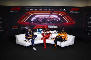 27/10/2024 - Press Conference, VERSTAPPEN Max (ned), Red Bull Racing RB20, LECLERC Charles (mco), Scuderia Ferrari SF-24, NORRIS Lando (gbr), McLaren F1 Team MCL38, portrait during the Formula 1 Gran Premio de la Ciudad de Mexico 2024, 20th round of the 2024 Formula One World Championship from October 25 to 27, 2024 on the Autodromo Hermanos Rodriguez, in Mexico City, Mexico - F1 - MEXICO CITY GRAND PRIX 2024 - FORMULA 1 - MOTORI