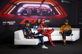 27/10/2024 - Press Conference, VERSTAPPEN Max (ned), Red Bull Racing RB20, SAINZ Carlos (spa), Scuderia Ferrari SF-24, NORRIS Lando (gbr), McLaren F1 Team MCL38, portrait during the Formula 1 Gran Premio de la Ciudad de Mexico 2024, 20th round of the 2024 Formula One World Championship from October 25 to 27, 2024 on the Autodromo Hermanos Rodriguez, in Mexico City, Mexico - F1 - MEXICO CITY GRAND PRIX 2024 - FORMULA 1 - MOTORI