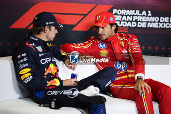 27/10/2024 - SAINZ Carlos (spa), Scuderia Ferrari SF-24, portrait and VERSTAPPEN Max (ned), Red Bull Racing RB20, portrait press conference during the Formula 1 Gran Premio de la Ciudad de Mexico 2024, 20th round of the 2024 Formula One World Championship from October 25 to 27, 2024 on the Autodromo Hermanos Rodriguez, in Mexico City, Mexico - F1 - MEXICO CITY GRAND PRIX 2024 - FORMULA 1 - MOTORI