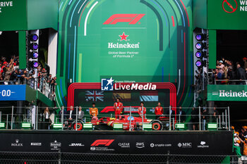 2024-10-28 - NORRIS Lando (gbr), McLaren F1 Team MCL38, portrait, LECLERC Charles (mco), Scuderia Ferrari SF-24, portrait and SAINZ Carlos (spa), Scuderia Ferrari SF-24, portrait podium celebration during the Formula 1 Gran Premio de la Ciudad de Mexico during the Formula 1 Gran Premio de la Ciudad de Mexico 2024, 20th round of the 2024 Formula One World Championship from October 25 to 27, 2024 on the Autodromo Hermanos Rodriguez, in Mexico City, Mexico - F1 - MEXICO CITY GRAND PRIX 2024 - FORMULA 1 - MOTORS