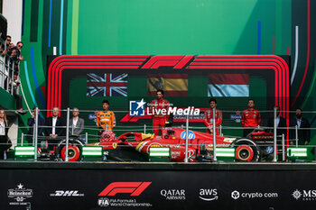 2024-10-28 - NORRIS Lando (gbr), McLaren F1 Team MCL38, portrait, LECLERC Charles (mco), Scuderia Ferrari SF-24, portrait and SAINZ Carlos (spa), Scuderia Ferrari SF-24, portrait podium celebration during the Formula 1 Gran Premio de la Ciudad de Mexico during the Formula 1 Gran Premio de la Ciudad de Mexico 2024, 20th round of the 2024 Formula One World Championship from October 25 to 27, 2024 on the Autodromo Hermanos Rodriguez, in Mexico City, Mexico - F1 - MEXICO CITY GRAND PRIX 2024 - FORMULA 1 - MOTORS