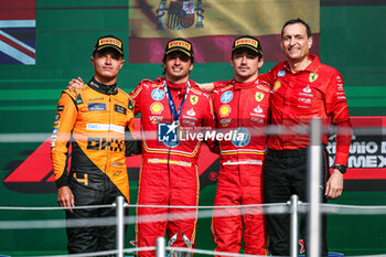 2024-10-28 - NORRIS Lando (gbr), McLaren F1 Team MCL38, portrait, SAINZ Carlos (spa), Scuderia Ferrari SF-24, portrait , LECLERC Charles (mco), Scuderia Ferrari SF-24, portrait And Riccardo Adami, Carlos Sainz race engineer of Scuderia Ferrari podium during the Formula 1 Gran Premio de la Ciudad de Mexico 2024, 20th round of the 2024 Formula One World Championship from October 25 to 27, 2024 on the Autodromo Hermanos Rodriguez, in Mexico City, Mexico - F1 - MEXICO CITY GRAND PRIX 2024 - FORMULA 1 - MOTORS