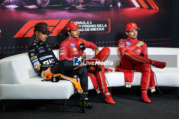 2024-10-28 - NORRIS Lando (gbr), McLaren F1 Team MCL38, portrait, SAINZ Carlos (spa), Scuderia Ferrari SF-24, portrait and LECLERC Charles (mco), Scuderia Ferrari SF-24, portrait press conference during the Formula 1 Gran Premio de la Ciudad de Mexico 2024, 20th round of the 2024 Formula One World Championship from October 25 to 27, 2024 on the Autodromo Hermanos Rodriguez, in Mexico City, Mexico - F1 - MEXICO CITY GRAND PRIX 2024 - FORMULA 1 - MOTORS