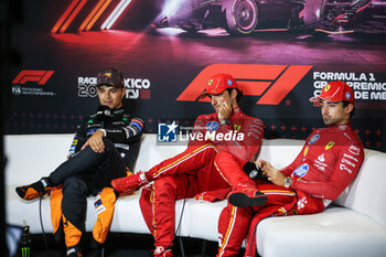 2024-10-28 - NORRIS Lando (gbr), McLaren F1 Team MCL38, portrait, SAINZ Carlos (spa), Scuderia Ferrari SF-24, portrait and LECLERC Charles (mco), Scuderia Ferrari SF-24, portrait press conference during the Formula 1 Gran Premio de la Ciudad de Mexico 2024, 20th round of the 2024 Formula One World Championship from October 25 to 27, 2024 on the Autodromo Hermanos Rodriguez, in Mexico City, Mexico - F1 - MEXICO CITY GRAND PRIX 2024 - FORMULA 1 - MOTORS