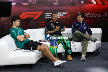 31/10/2024 - HAMILTON Lewis (gbr), Mercedes AMG F1 Team W15, portrait STROLL Lance (can), Aston Martin F1 Team AMR24, portrait COLAPINTO Franco (arg), Williams Racing FW46, portrait press conference during the Formula 1 Grande Premio de Sao Paulo 2024, 21th round of the 2024 Formula One World Championship from November 1 to 3, 2024 on the Interlagos Circuit, in Sao Paulo, Brazil - F1 - SAO PAULO GRAND PRIX 2024 - FORMULA 1 - MOTORI