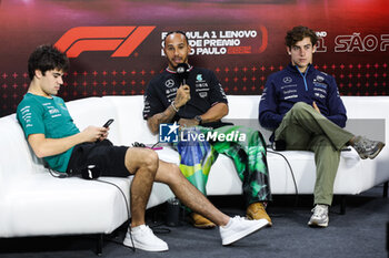 31/10/2024 - HAMILTON Lewis (gbr), Mercedes AMG F1 Team W15, portrait STROLL Lance (can), Aston Martin F1 Team AMR24, portrait COLAPINTO Franco (arg), Williams Racing FW46, portrait press conference during the Formula 1 Grande Premio de Sao Paulo 2024, 21th round of the 2024 Formula One World Championship from November 1 to 3, 2024 on the Interlagos Circuit, in Sao Paulo, Brazil - F1 - SAO PAULO GRAND PRIX 2024 - FORMULA 1 - MOTORI