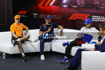 31/10/2024 - VERSTAPPEN Max (ned), Red Bull Racing RB20, portrait PIASTRI Oscar (aus), McLaren F1 Team MCL38, portrait TSUNODA Yuki (jap), Visa Cash App RB F1 Team VCARB 01, portrait press conference during the Formula 1 Grande Premio de Sao Paulo 2024, 21th round of the 2024 Formula One World Championship from November 1 to 3, 2024 on the Interlagos Circuit, in Sao Paulo, Brazil - F1 - SAO PAULO GRAND PRIX 2024 - FORMULA 1 - MOTORI