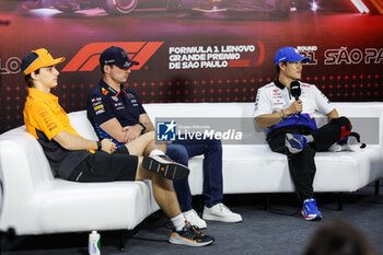 31/10/2024 - PIASTRI Oscar (aus), McLaren F1 Team MCL38, portrait VERSTAPPEN Max (ned), Red Bull Racing RB20, portrait TSUNODA Yuki (jap), Visa Cash App RB F1 Team VCARB 01, portrait press conference during the Formula 1 Grande Premio de Sao Paulo 2024, 21th round of the 2024 Formula One World Championship from November 1 to 3, 2024 on the Interlagos Circuit, in Sao Paulo, Brazil - F1 - SAO PAULO GRAND PRIX 2024 - FORMULA 1 - MOTORI