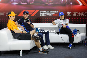 31/10/2024 - PIASTRI Oscar (aus), McLaren F1 Team MCL38, portrait VERSTAPPEN Max (ned), Red Bull Racing RB20, portrait TSUNODA Yuki (jap), Visa Cash App RB F1 Team VCARB 01, portrait press conference during the Formula 1 Grande Premio de Sao Paulo 2024, 21th round of the 2024 Formula One World Championship from November 1 to 3, 2024 on the Interlagos Circuit, in Sao Paulo, Brazil - F1 - SAO PAULO GRAND PRIX 2024 - FORMULA 1 - MOTORI