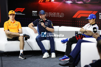 31/10/2024 - VERSTAPPEN Max (ned), Red Bull Racing RB20, portrait PIASTRI Oscar (aus), McLaren F1 Team MCL38, portrait TSUNODA Yuki (jap), Visa Cash App RB F1 Team VCARB 01, portrait press conference during the Formula 1 Grande Premio de Sao Paulo 2024, 21th round of the 2024 Formula One World Championship from November 1 to 3, 2024 on the Interlagos Circuit, in Sao Paulo, Brazil - F1 - SAO PAULO GRAND PRIX 2024 - FORMULA 1 - MOTORI