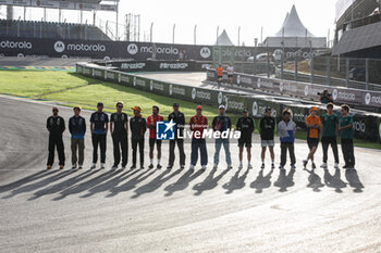 31/10/2024 - HAMILTON Lewis (gbr), Mercedes AMG F1 Team W15, portrait COLAPINTO Franco (arg), Williams Racing FW46, portrait ALBON Alexander (tha), Williams Racing FW46, portrait RUSSELL George (gbr), Mercedes AMG F1 Team W15, portrait NORRIS Lando (gbr), McLaren F1 Team MCL38, portrait SAINZ Carlos (spa), Scuderia Ferrari SF-24, portrait OCON Esteban (fra), Alpine F1 Team A524, portrait LECLERC Charles (mco), Scuderia Ferrari SF-24, portrait GASLY Pierre (fra), Alpine F1 Team A524, portrait BOTTAS Valtteri (fin), Stake F1 Team Kick Sauber C44, portrait ZHOU Guanyu (chi), Stake F1 Team Kick Sauber C44, portrait TSUNODA Yuki (jap), Visa Cash App RB F1 Team VCARB 01, portrait PIASTRI Oscar (aus), McLaren F1 Team MCL38, portrait STROLL Lance (can), Aston Martin F1 Team AMR24, portrait DRUGOVICH Felipe (bra), Aston Martin F1 Team AMR24, portrait at Senna Tribute with gigant replica Senna helmet, casque, created by local artists working with Sebastian Vettel and Senna Foundation during the Formula 1 Gra - F1 - SAO PAULO GRAND PRIX 2024 - FORMULA 1 - MOTORI