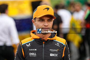 31/10/2024 - NORRIS Lando (gbr), McLaren F1 Team MCL38, portrait at Senna Tribute with gigant replica Senna helmet, casque, created by local artists working with Sebastian Vettel and Senna Foundation during the Formula 1 Grande Premio de Sao Paulo 2024, 21th round of the 2024 Formula One World Championship from November 1 to 3, 2024 on the Interlagos Circuit, in Sao Paulo, Brazil - F1 - SAO PAULO GRAND PRIX 2024 - FORMULA 1 - MOTORI