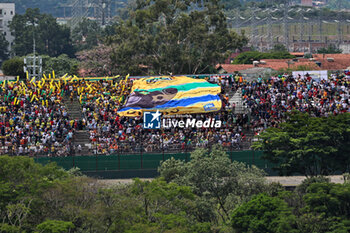 02/11/2024 - track atmoshpere - senna Flag on grand stand  during Sprint Race of the Formula 1 Lenovo Grande Premio de Sao Paulo 2024, scheduled to take place at Interlagos Circuit, San Paolo, Brasil, BRA  Nov 1st-3rd, 2024 - FORMULA 1 LENOVO GRANDE PREMIO DE SAO PAULO 2024 - SPRINT RACE - FORMULA 1 - MOTORI