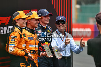 02/11/2024 - Oscar Piastri (AUS) ,Lando Norris (GBR) - McLaren Formula 1 Team - McLaren MCL38 - Mercedes and Max Verstappen (NED) - Oracle Red Bull Racing - Red Bull RB20 - Honda RBPT with Emerson Fittipaldi (BRA), after Sprint Race of the Formula 1 Lenovo Grande Premio de Sao Paulo 2024, scheduled to take place at Interlagos Circuit, San Paolo, Brasil, BRA  Nov 1st-3rd, 2024 - FORMULA 1 LENOVO GRANDE PREMIO DE SAO PAULO 2024 - SPRINT RACE - FORMULA 1 - MOTORI