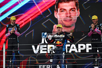 2024-11-03 - Max Verstappen (NED) - Oracle Red Bull Racing - Red Bull RB20 - Honda RBPT on the podium after the Formula 1 Lenovo Grande Premio de Sao Paulo 2024, scheduled to take place at Interlagos Circuit, San Paolo, Brasil, BRA  Nov 1st-3rd, 2024 - FORMULA 1 LENOVO GRANDE PREMIO DE SAO PAULO 2024 - RACE - FORMULA 1 - MOTORS