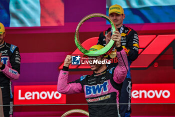 2024-11-03 - Pierre Gasly (FRA) - Alpine F1 Team - Alpine A524 - Renault on the podium after the Formula 1 Lenovo Grande Premio de Sao Paulo 2024, scheduled to take place at Interlagos Circuit, San Paolo, Brasil, BRA  Nov 1st-3rd, 2024 - FORMULA 1 LENOVO GRANDE PREMIO DE SAO PAULO 2024 - RACE - FORMULA 1 - MOTORS