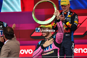 2024-11-03 - Pierre Gasly (FRA) - Alpine F1 Team - Alpine A524 - Renault on the podium after the Formula 1 Lenovo Grande Premio de Sao Paulo 2024, scheduled to take place at Interlagos Circuit, San Paolo, Brasil, BRA  Nov 1st-3rd, 2024 - FORMULA 1 LENOVO GRANDE PREMIO DE SAO PAULO 2024 - RACE - FORMULA 1 - MOTORS