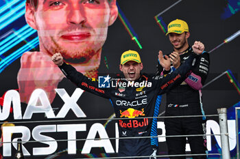 2024-11-03 - Max Verstappen (NED) - Oracle Red Bull Racing - Red Bull RB20 - Honda RBPT on the podium after the Formula 1 Lenovo Grande Premio de Sao Paulo 2024, scheduled to take place at Interlagos Circuit, San Paolo, Brasil, BRA  Nov 1st-3rd, 2024 - FORMULA 1 LENOVO GRANDE PREMIO DE SAO PAULO 2024 - RACE - FORMULA 1 - MOTORS