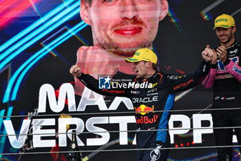 2024-11-03 - Max Verstappen (NED) - Oracle Red Bull Racing - Red Bull RB20 - Honda RBPT on the podium after the Formula 1 Lenovo Grande Premio de Sao Paulo 2024, scheduled to take place at Interlagos Circuit, San Paolo, Brasil, BRA  Nov 1st-3rd, 2024 - FORMULA 1 LENOVO GRANDE PREMIO DE SAO PAULO 2024 - RACE - FORMULA 1 - MOTORS