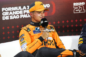 02/11/2024 - NORRIS Lando (gbr), McLaren F1 Team MCL38, portait, press conference during the Formula 1 Grande Premio de Sao Paulo 2024, 21th round of the 2024 Formula One World Championship from November 1 to 3, 2024 on the Interlagos Circuit, in Sao Paulo, Brazil - F1 - SAO PAULO GRAND PRIX 2024 - FORMULA 1 - MOTORI