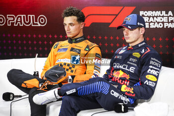 02/11/2024 - NORRIS Lando (gbr), McLaren F1 Team MCL38 and VERSTAPPEN Max (ned), Red Bull Racing RB20, portrait, press conference during the Formula 1 Grande Premio de Sao Paulo 2024, 21th round of the 2024 Formula One World Championship from November 1 to 3, 2024 on the Interlagos Circuit, in Sao Paulo, Brazil - F1 - SAO PAULO GRAND PRIX 2024 - FORMULA 1 - MOTORI