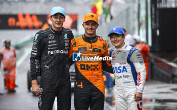 03/11/2024 - NORRIS Lando (gbr), McLaren F1 Team MCL38, RUSSELL George (gbr), Mercedes AMG F1 Team W15, TSUNODA Yuki (jap), Visa Cash App RB F1 Team VCARB 01, portrait during the Formula 1 Grande Premio de Sao Paulo 2024, 21th round of the 2024 Formula One World Championship from November 1 to 3, 2024 on the Interlagos Circuit, in Sao Paulo, Brazil - F1 - SAO PAULO GRAND PRIX 2024 - FORMULA 1 - MOTORI