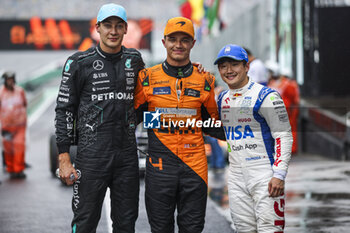 03/11/2024 - NORRIS Lando (gbr), McLaren F1 Team MCL38, RUSSELL George (gbr), Mercedes AMG F1 Team W15, TSUNODA Yuki (jap), Visa Cash App RB F1 Team VCARB 01, portrait during the Formula 1 Grande Premio de Sao Paulo 2024, 21th round of the 2024 Formula One World Championship from November 1 to 3, 2024 on the Interlagos Circuit, in Sao Paulo, Brazil - F1 - SAO PAULO GRAND PRIX 2024 - FORMULA 1 - MOTORI