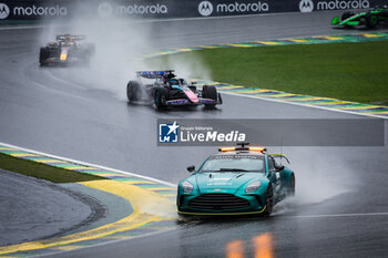 03/11/2024 - The FIA Aston Martin Vantage Safety Car in front of OCON Esteban (fra), Alpine F1 Team A524, during the Formula 1 Grande Premio de Sao Paulo 2024, 21th round of the 2024 Formula One World Championship from November 1 to 3, 2024 on the Interlagos Circuit, in Sao Paulo, Brazil - F1 - SAO PAULO GRAND PRIX 2024 - FORMULA 1 - MOTORI