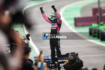 03/11/2024 - OCON Esteban (fra), Alpine F1 Team A524, portrait celebrates the podium during the Formula 1 Grande Premio de Sao Paulo 2024, 21th round of the 2024 Formula One World Championship from November 1 to 3, 2024 on the Interlagos Circuit, in Sao Paulo, Brazil - F1 - SAO PAULO GRAND PRIX 2024 - FORMULA 1 - MOTORI