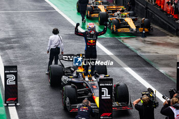 03/11/2024 - VERSTAPPEN Max (ned), Red Bull Racing RB20, portrait celebrating race win during the Formula 1 Grande Premio de Sao Paulo 2024, 21th round of the 2024 Formula One World Championship from November 1 to 3, 2024 on the Interlagos Circuit, in Sao Paulo, Brazil - F1 - SAO PAULO GRAND PRIX 2024 - FORMULA 1 - MOTORI