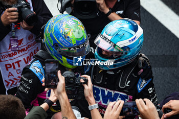 03/11/2024 - OCON Esteban (fra), Alpine F1 Team A524, portrait celebrating podium with GASLY Pierre (fra), Alpine F1 Team A524, portrait, during the Formula 1 Grande Premio de Sao Paulo 2024, 21th round of the 2024 Formula One World Championship from November 1 to 3, 2024 on the Interlagos Circuit, in Sao Paulo, Brazil - F1 - SAO PAULO GRAND PRIX 2024 - FORMULA 1 - MOTORI