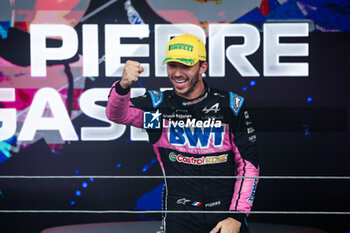 03/11/2024 - GASLY Pierre (fra), Alpine F1 Team A524, portrait celebrating podium during the Formula 1 Grande Premio de Sao Paulo 2024, 21th round of the 2024 Formula One World Championship from November 1 to 3, 2024 on the Interlagos Circuit, in Sao Paulo, Brazil - F1 - SAO PAULO GRAND PRIX 2024 - FORMULA 1 - MOTORI