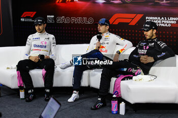 03/11/2024 - VERSTAPPEN Max (ned), Red Bull Racing RB20, portrait OCON Esteban (fra), Alpine F1 Team A524, portrait GASLY Pierre (fra), Alpine F1 Team A524, portrait press conference during the Formula 1 Grande Premio de Sao Paulo 2024, 21th round of the 2024 Formula One World Championship from November 1 to 3, 2024 on the Interlagos Circuit, in Sao Paulo, Brazil - F1 - SAO PAULO GRAND PRIX 2024 - FORMULA 1 - MOTORI